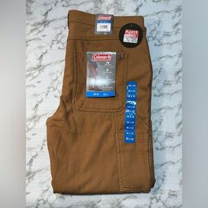 Coleman Men’s Fleece Lined Utility Pants Brown 38x32 Stretch Workwear NWT